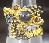 Серебряное кольцо с сапфиром, перидотом и мозамбикскими гранатами Серебро 925