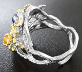 Серебряное кольцо с цветным жемчугом, цитринами и родолитами Серебро 925