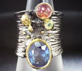 Серебряное кольцо с синим сапфиром, турмалином и перидотом Серебро 925