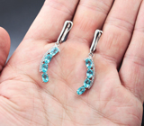 Замечательные серебряные серьги с неоново-голубыми апатитами Серебро 925