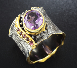 Серебряное кольцо с аметистом и родолитами Серебро 925