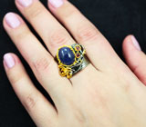 Серебряное кольцо с синим сапфиром и родолитами Серебро 925