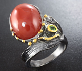 Серебряное кольцо с корнелианом и диопсидом Серебро 925