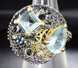 Серебряное кольцо с аквамарином, голубым топазом и синими сапфирами Серебро 925