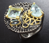 Серебряное кольцо с аквамарином, голубым топазом и синими сапфирами Серебро 925