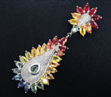 Праздничный серебряный кулон с разноцветными сапфирами Серебро 925