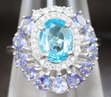 Замечательное серебряное кольцо с голубым топазом и танзанитами Серебро 925