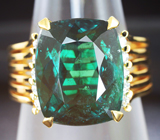 Золотое кольцо с неоново-изумрудным турмалином 12+ карат и бриллиантами Золото