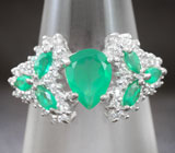 Яркое серебряное кольцо с зелеными агатами Серебро 925