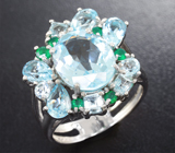 Замечательное серебряное кольцо с голубыми топазами и агатами Серебро 925