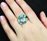 Замечательное серебряное кольцо с голубыми топазами и агатами Серебро 925
