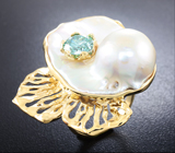 Кольцо с жемчужиной барокко и голубым брлиллиантом Золото