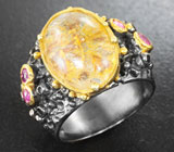 Серебряное кольцо с рутиловым кварцем и пурпурными сапфирами Серебро 925