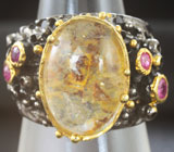 Серебряное кольцо с рутиловым кварцем и пурпурными сапфирами Серебро 925