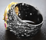 Серебряное кольцо с рутиловым кварцем и пурпурными сапфирами Серебро 925