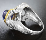 Серебряное кольцо с синим сапфиром и диопсидами Серебро 925