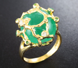 Золотое кольцо с ярким уральским изумрудом 14,9 карат и бриллиантами Золото