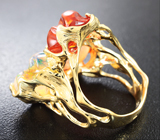 Золотое кольцо с кристаллическими мексиканскими опалами 13,6 карат и бриллиантами Золото
