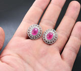 Замечательные серебряные серьги с пурпурно-розовыми сапфирами Серебро 925
