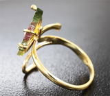 Золотое кольцо с резными арбузными турмалинами 2,47 карат и бриллиантами Золото