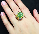 Серебряное кольцо с пренитом, цветной жемчужиной и сапфиром