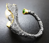 Серебряное кольцо с жемчужиной и диопсидом Серебро 925