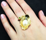 Серебряное кольцо с жемчужиной и диопсидом Серебро 925