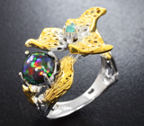 Серебряное кольцо с топовым черным опалом и изумрудом Серебро 925