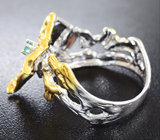 Серебряное кольцо с топовым черным опалом и изумрудом Серебро 925