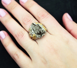 Серебряное кольцо c осколком метеорита Кампо-дель-Сьело и цаворитом Серебро 925