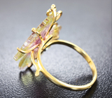 Золотое кольцо с резными арбузными турмалинами 4,38 карат Золото
