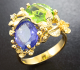 Золотое кольцо с перидотом, танзанитом и бриллиантом Золото