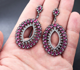 Шикарные крупные серебряные серьги с пурпурным и бесцветным кубиком циркония Серебро 925