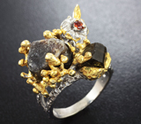 Серебряное кольцо с турмалинами и гранатом Серебро 925