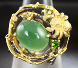 Серебряное кольцо с зеленым агатом, диопсидом и перидотами Серебро 925