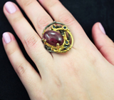 Серебряное кольцо с рубином и синими сапфирами Серебро 925