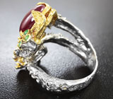 Серебряное кольцо с рубином, изумрудами и перидотами Серебро 925