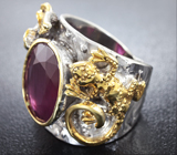 Серебряное кольцо с рубином и кристаллическим черным опалом Серебро 925