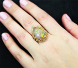 Золотое кольцо с кристаллическим эфиопским опалом 5,16 карат, изумрудами и бриллиантами Золото