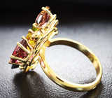 Золотое кольцо с разноцветными турмалинами 6,52 карат! Фантазийная огранка Золото