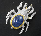 Серебряная брошь «Скарабей» с синими сапфирами Серебро 925