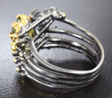 Серебряное кольцо с зеленым сапфиром и родолитами Серебро 925
