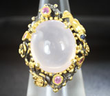 Серебряное кольцо с розовым кварцем и сапфирами Серебро 925