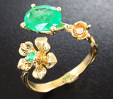 Золотое кольцо с уральским изумрудом 1,58 карат и бриллиантом Золото