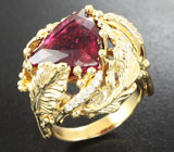Крупное золотое кольцо с фантастическим рубеллитом турмалином 8,04 карат и 20 бриллиантами Золото