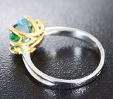 Кольцо c голубым цирконом и цаворитами гранатами