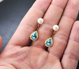 Чудесные серебряные серьги с голубыми топазами и жемчугом Серебро 925