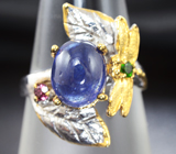 Серебряное кольцо с синим сапфиром, диопсидом и родолитом Серебро 925