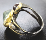 Серебряное кольцо с рутиловым пренитом и мозамбикским гранатом Серебро 925