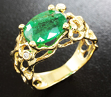 Золотое кольцо с ярким уральским изумрудом 2,25 карат и бриллиантами Золото